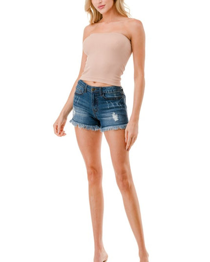 315L Ribbed Long Tube Top – Fitted Stretch Strapless Top