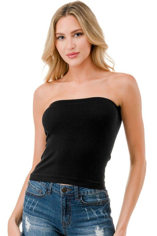 315L Ribbed Long Tube Top – Fitted Stretch Strapless Top