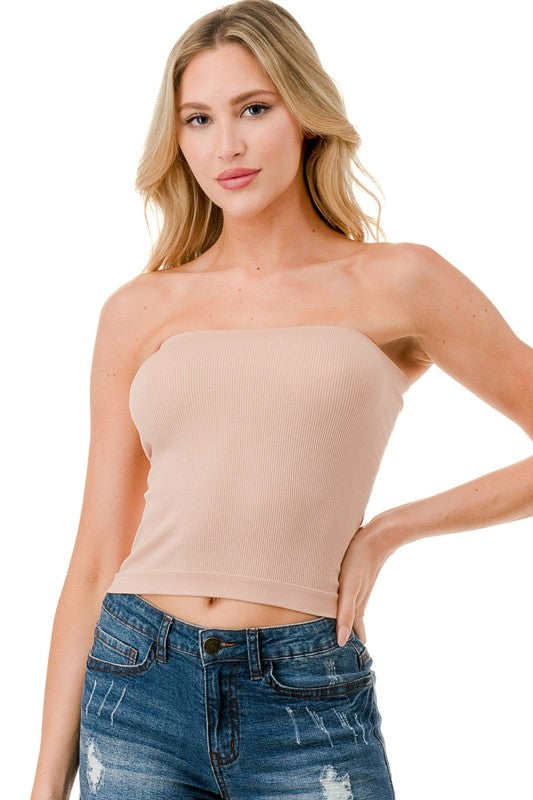 315L Ribbed Long Tube Top – Fitted Stretch Strapless Top