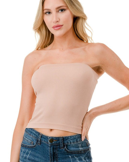315L Ribbed Long Tube Top – Fitted Stretch Strapless Top
