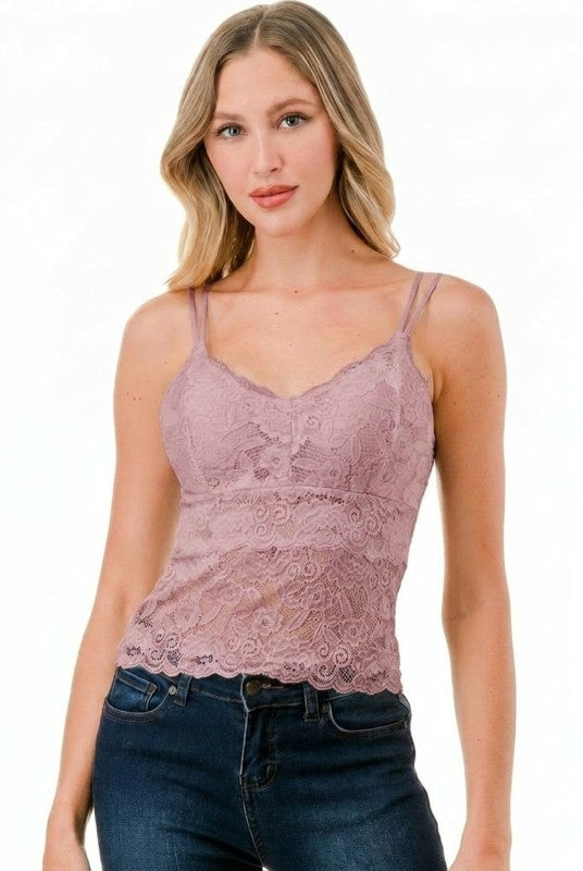 PLUS LB-11L Floral Lace Double Strap Tank Top – Feminine Fit