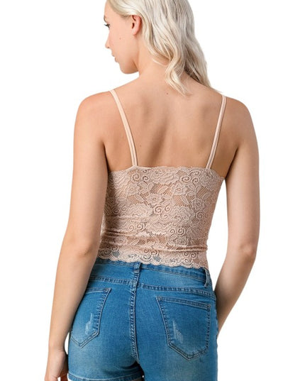 LB-11L Floral Lace Double Strap Tank Top – Feminine Fit