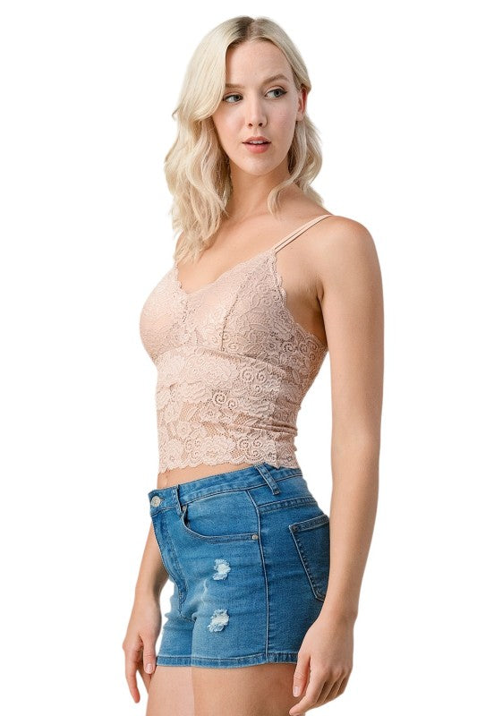 LB-11L Floral Lace Double Strap Tank Top – Feminine Fit