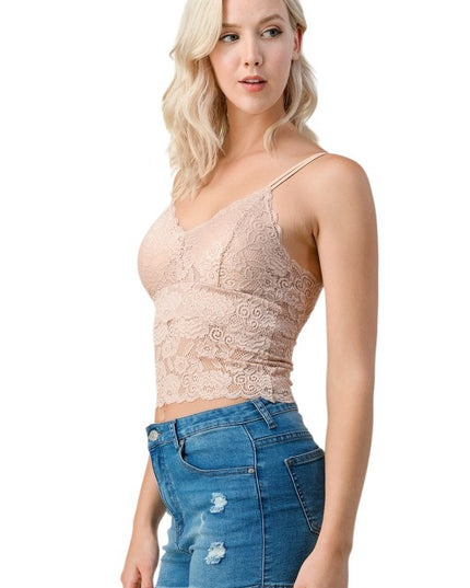 LB-11L Floral Lace Double Strap Tank Top – Feminine Fit