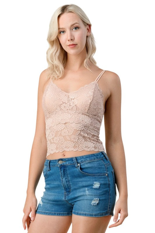 LB-11L Floral Lace Double Strap Tank Top – Feminine Fit
