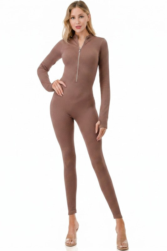 JS100 Solid Ribbed Zip Front Jumpsuit – Sleek Everyday Fit