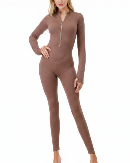 JS100 Solid Ribbed Zip Front Jumpsuit – Sleek Everyday Fit