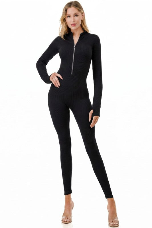 JS100 Solid Ribbed Zip Front Jumpsuit – Sleek Everyday Fit