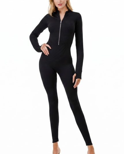 JS100 Solid Ribbed Zip Front Jumpsuit – Sleek Everyday Fit