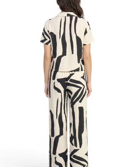 LELIS-701SET Printed Button Down Top & Wide Leg Pants Set