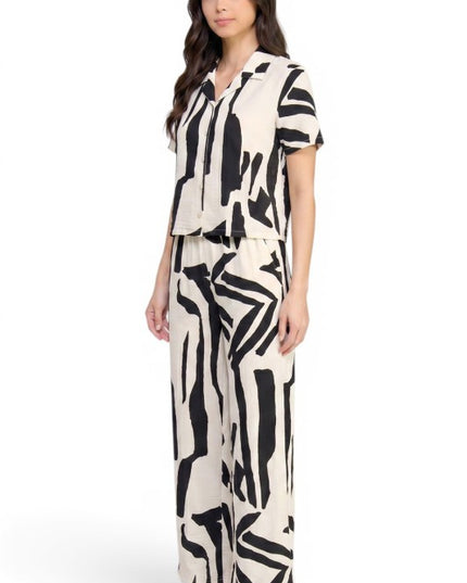 LELIS-701SET Printed Button Down Top & Wide Leg Pants Set