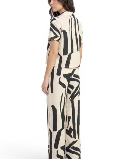 LELIS-701SET Printed Button Down Top & Wide Leg Pants Set