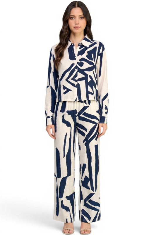LELIS-702SET Long Sleeve Printed Two Piece Set