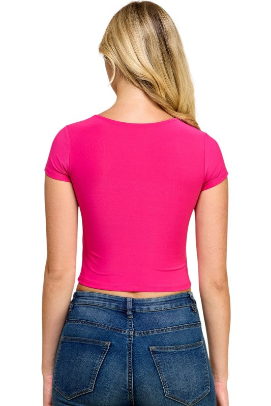 DLT14 V-Neck Crop Top – Fitted Stretch Short Sleeve Top