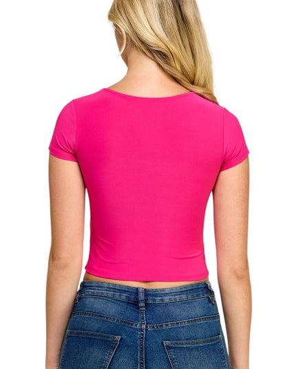 DLT14 V-Neck Crop Top – Fitted Stretch Short Sleeve Top
