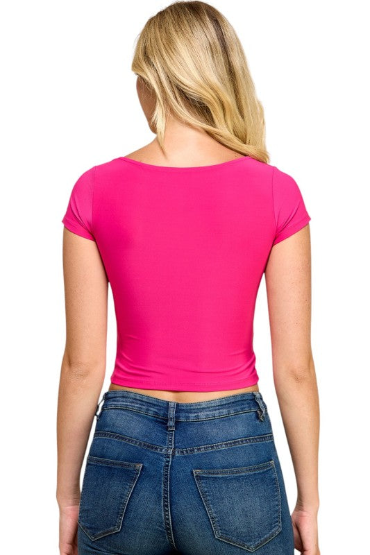 DLT13 Square Neck Crop Top – Fitted Stretch Short Sleeve Top