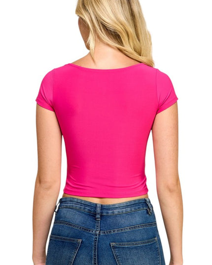 DLT13 Square Neck Crop Top – Fitted Stretch Short Sleeve Top
