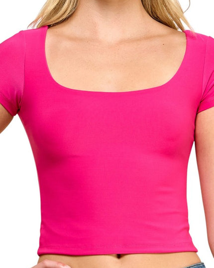DLT13 Square Neck Crop Top – Fitted Stretch Short Sleeve Top