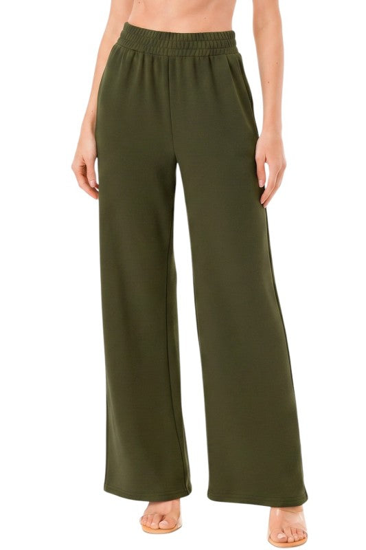 ANT101 Textured Straight Pants – High Waist Structured Fit