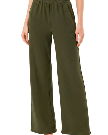 ANT101 Textured Straight Pants – High Waist Structured Fit