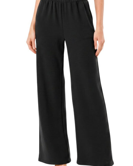 ANT101 Textured Straight Pants – High Waist Structured Fit