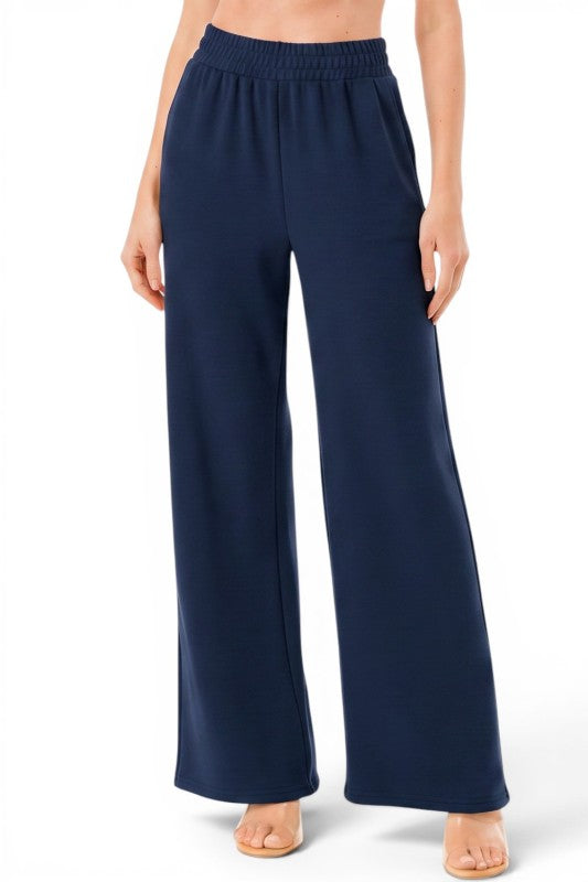 ANT101 Textured Straight Pants – High Waist Structured Fit