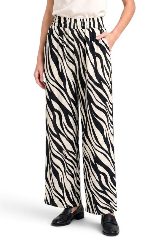 LELIS-14 Zebra Print Wide Leg Pants – Bold Statement Style