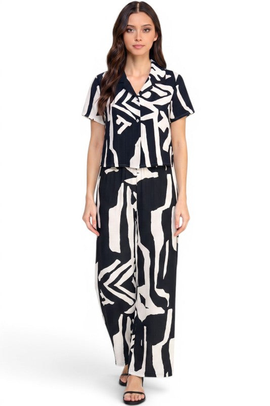 LELIS-801SET Unique Print Pant Set – Button Down Top Style