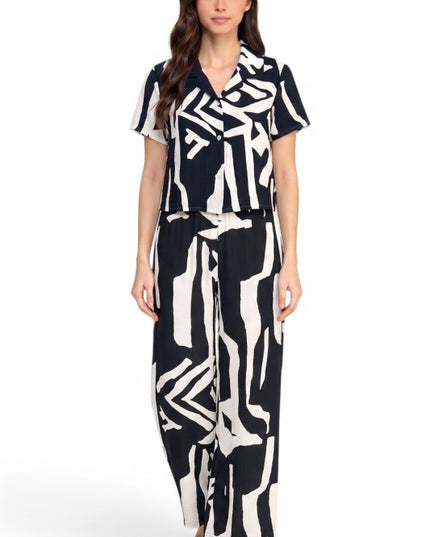 LELIS-801SET Unique Print Pant Set – Button Down Top Style