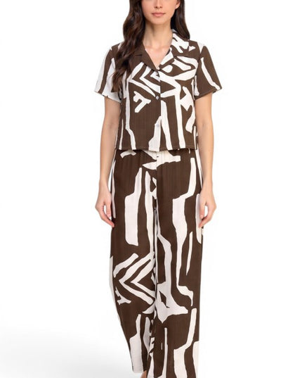 LELIS-801SET Unique Print Pant Set – Button Down Top Style