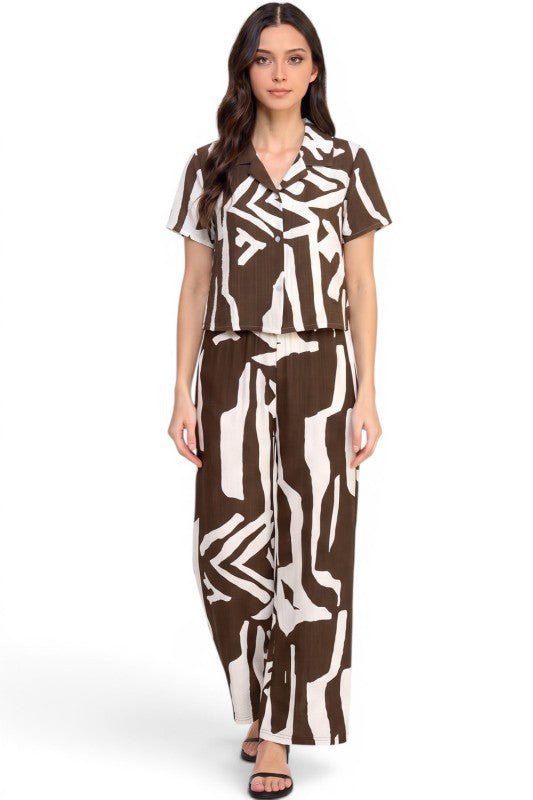 LELIS-801SET Unique Print Pant Set – Button Down Top Style