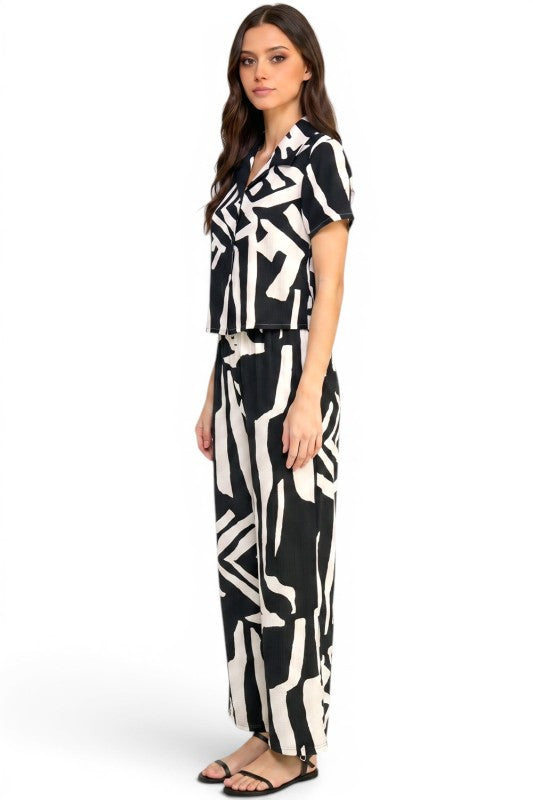 LELIS-801SET Unique Print Pant Set – Button Down Top Style