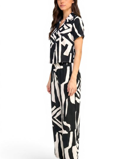 LELIS-801SET Unique Print Pant Set – Button Down Top Style
