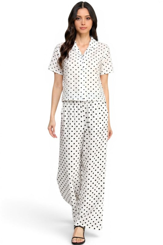 LELIS-901SET Polka Dot 2 Piece Set – Wide Leg Pant Comfort