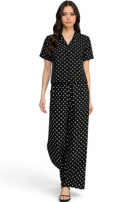 LELIS-901SET Polka Dot 2 Piece Set – Wide Leg Pant Comfort
