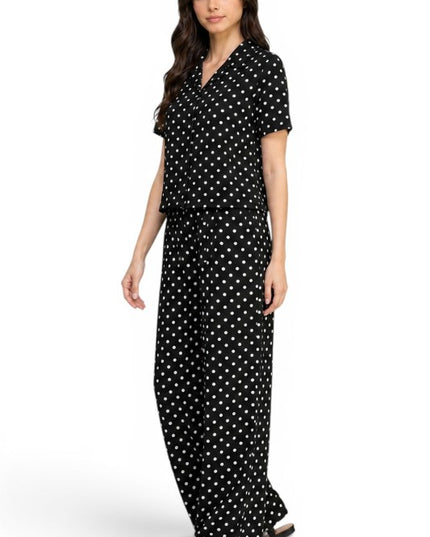 LELIS-901SET Polka Dot Print – Button-Down & Wide Leg Set