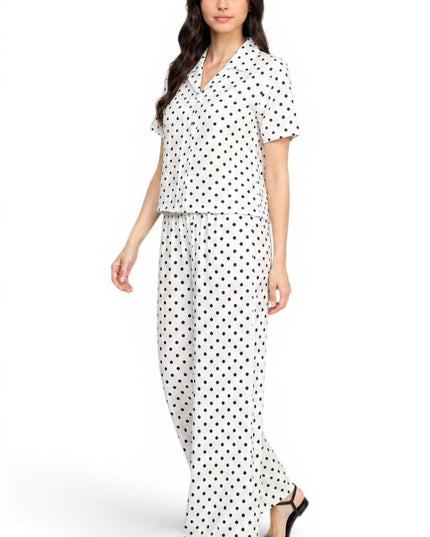LELIS-901SET Polka Dot Print – Button-Down & Wide Leg Set