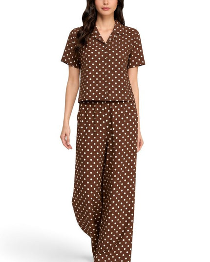 LELIS-901SET Polka Dot Print – Button-Down & Wide Leg Set