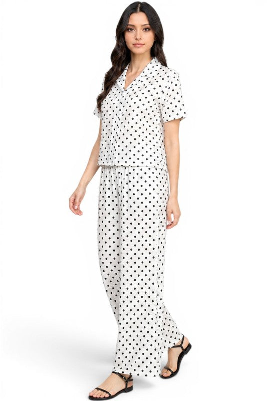 LELIS-901SET Polka Dot 2 Piece Set – Wide Leg Pant Comfort