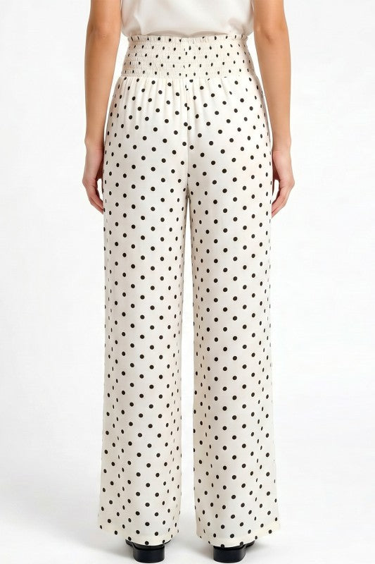 RPP07 Polka Dot Wide Leg Pants – Smocked Waist Fit