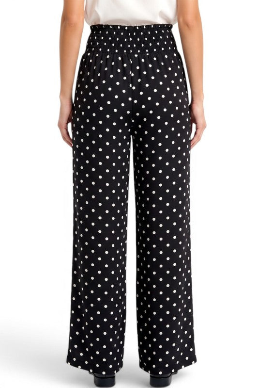 RPP07 Polka Dot Wide Leg Pants – Smocked Waist Fit