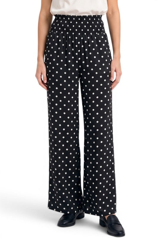RPP07 Polka Dot Wide Leg Pants – Smocked Waist Fit