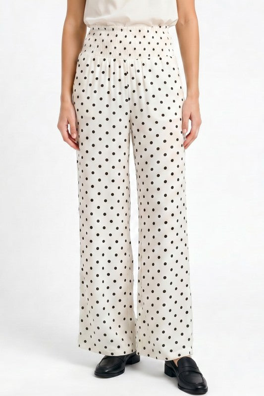 RPP07 Polka Dot Wide Leg Pants – Smocked Waist Fit
