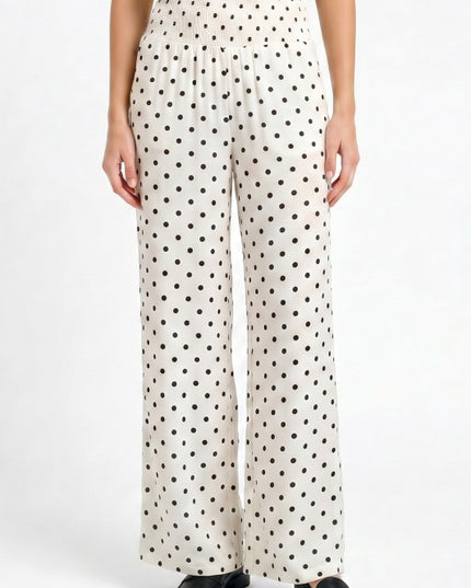 RPP07 Polka Dot Wide Leg Pants – Smocked Waist Fit