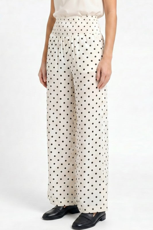 RPP07 Polka Dot Wide Leg Pants – Smocked Waist Fit