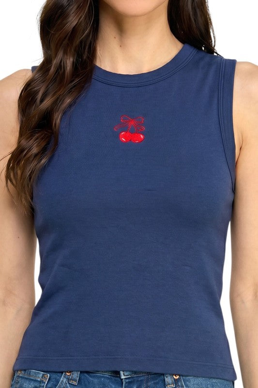 NT302 Cherry Embroidered Tank Top – Cute Everyday Style