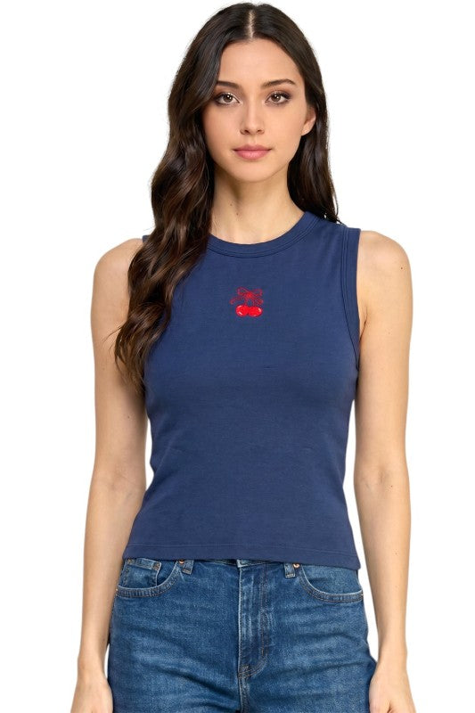 NT302 Cherry Embroidered Tank Top – Cute Everyday Style