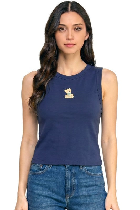 NT301 Teddy Bear Detail Tank Top – Sweet Casual Look