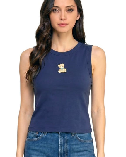 NT301 Teddy Bear Detail Tank Top – Sweet Casual Look