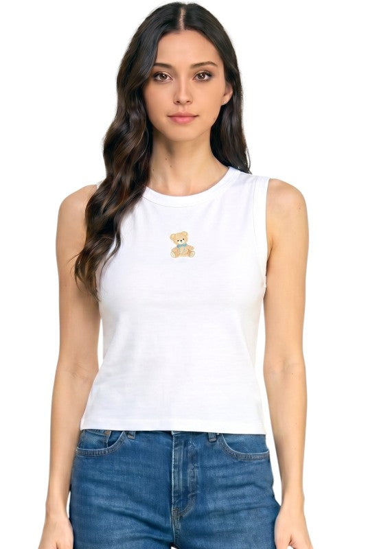 NT301 Teddy Bear Detail Tank Top – Sweet Casual Look